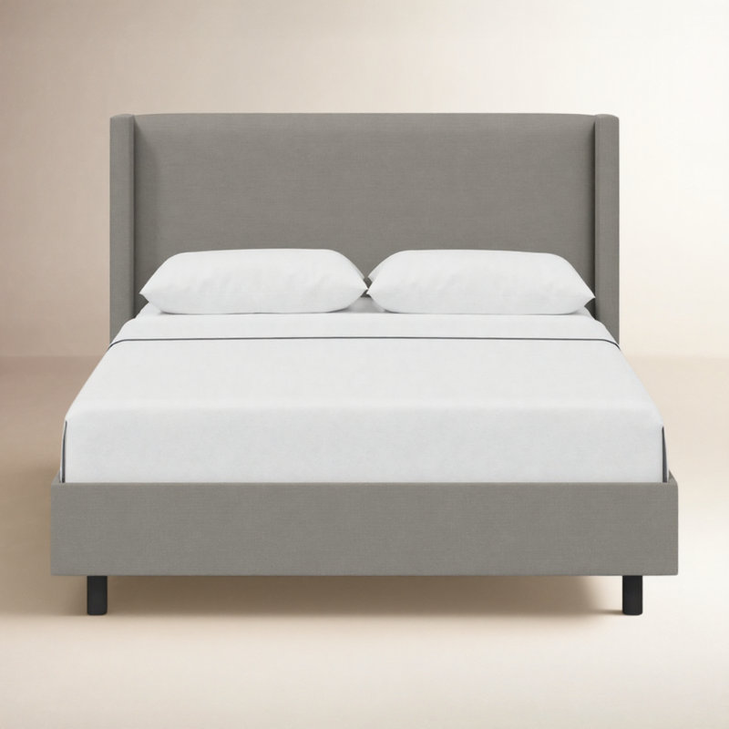 Hanson Upholstered Wingback Platform Bed, King, Classic Grey Linen