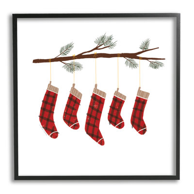 Cozy suspendus bas de tartan hiver branche d'arbre noir, estampe numérique encadrée, art par Rachel Nieman