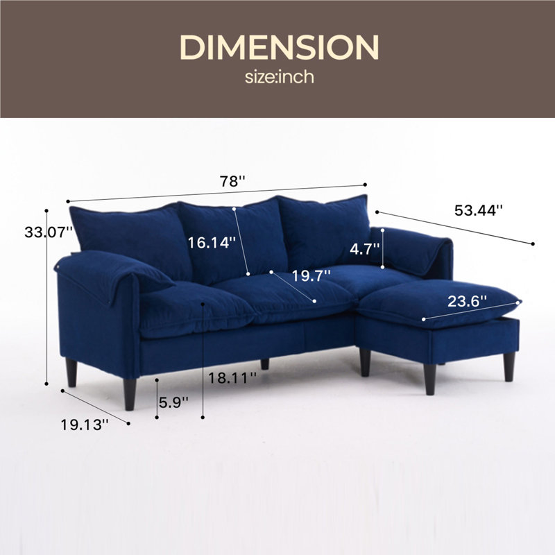 Canapé convertible en L, Tissu bleu