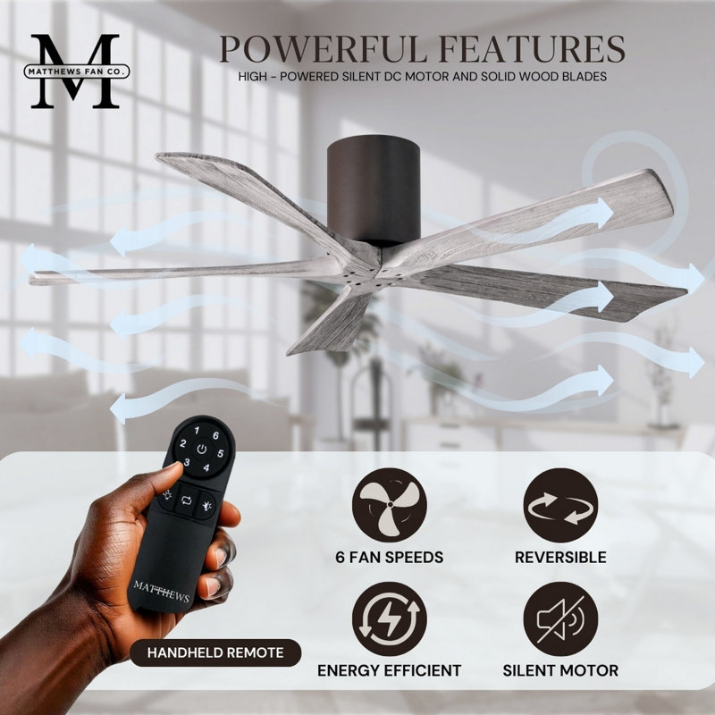 60" Irene 5-Blade Hugger Ceiling Fan with Wall Remote, Textured Bronze, 52", Barn Wood Tone