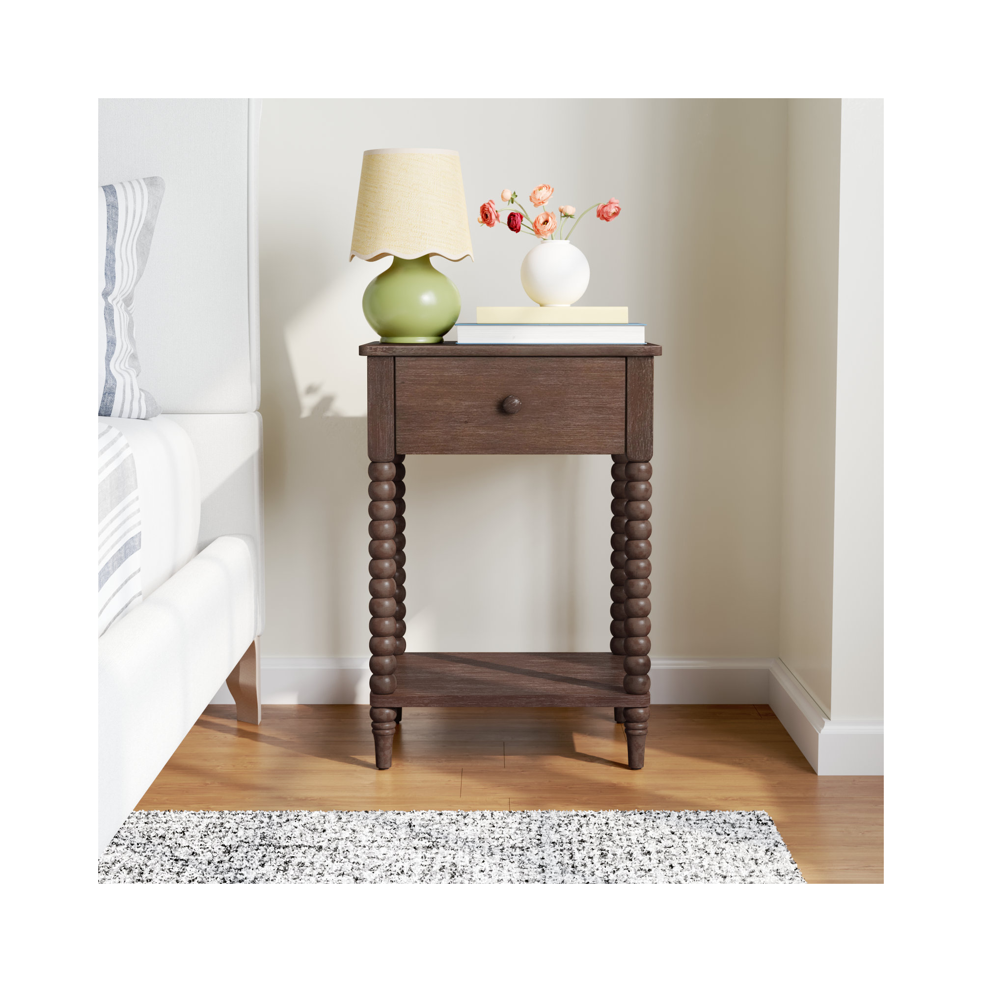 Benbrook 1 - Drawer Spindle Nightstand, Antique Coffee