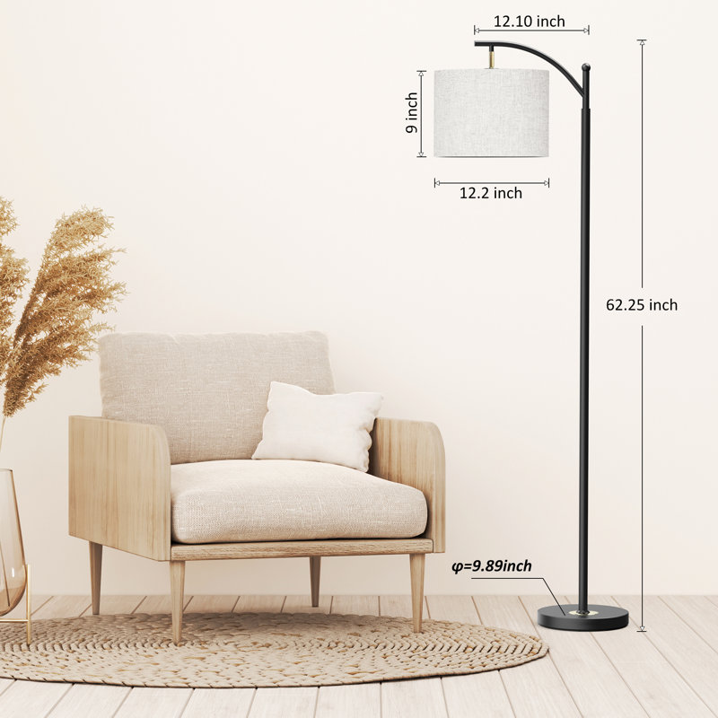 Lyniah 62" Arc/Arched Floor Lamp with LED Bulb Included, White, Black