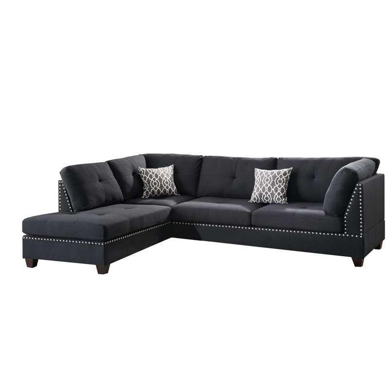 Canapé et méridienne réversible avec repose-pieds Ridwan, Mélange de polyester noir, L 75 po x P 70 po
