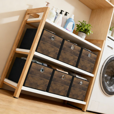 Ensemble de 6 cubes de rangement en tissu avec imprimé grain de bois, bacs pliables épaissis pour tablettes, garde-robe et rangement à domicile, organisateurs de cubes de 13 pouces