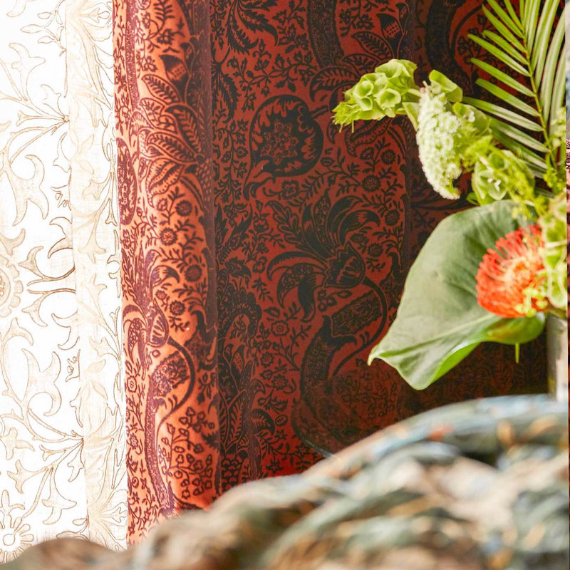 Indian Flock Velvet Fabric, Red