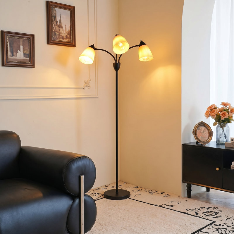  Lampe sur pied à 3 lumières multicolores avec lampe sur pied et poteaux hauts avec accoudoirs flexibles et abat-jour en PVC blanc pour le salon