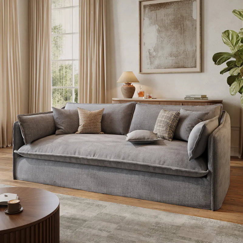 Canapé Luna-Beige avec housses amovibles, H 35 po x l 94,1 po x P 40,2 po, Gris