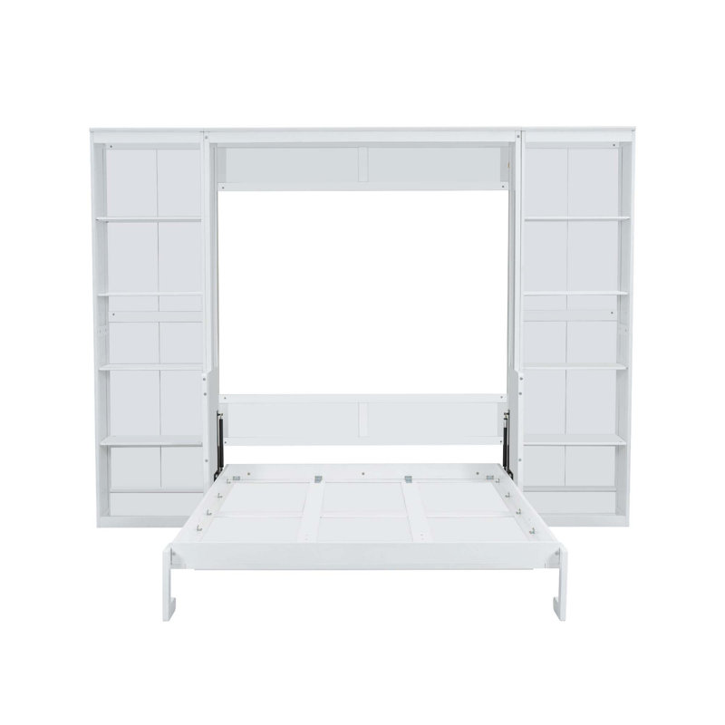 Azfar Murphy Bed with Desk and Bookshelf, Queen, White