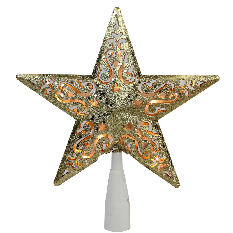 Décoration pour sommet de sapin en forme d'étoile scintillante et lumineuse - lumières claires, H 8,25 po x l 8,5 po x P 2 po