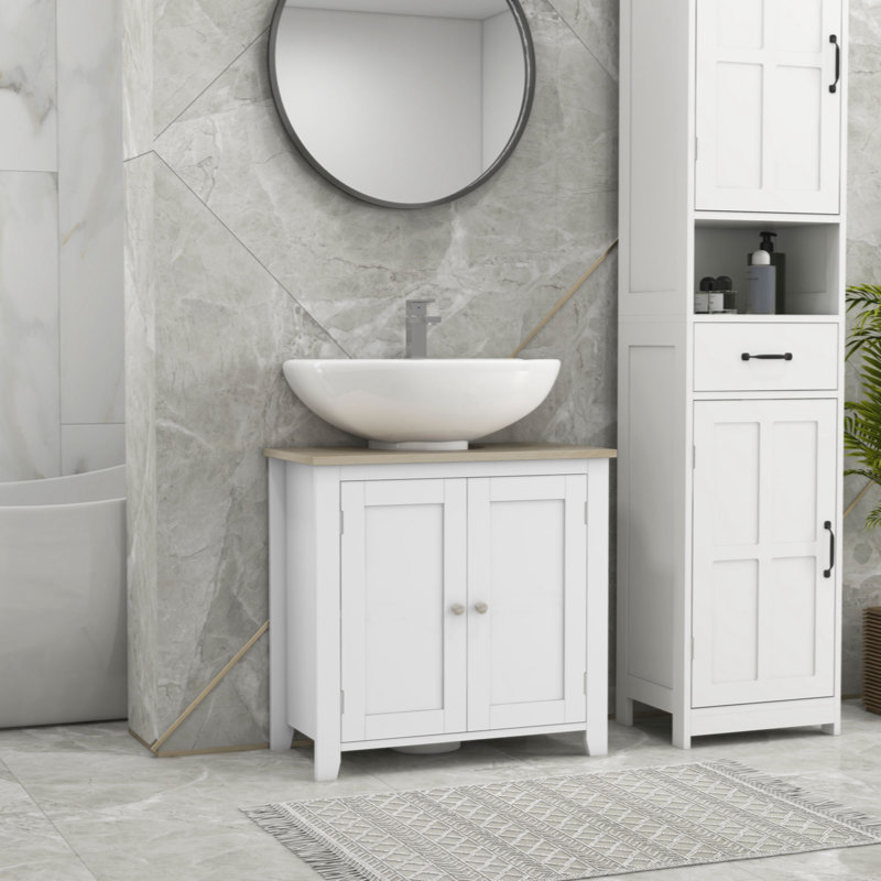 Armoire de rangement à piédestal avec tablette en U et tablette interne réglable Kleankin, blanc