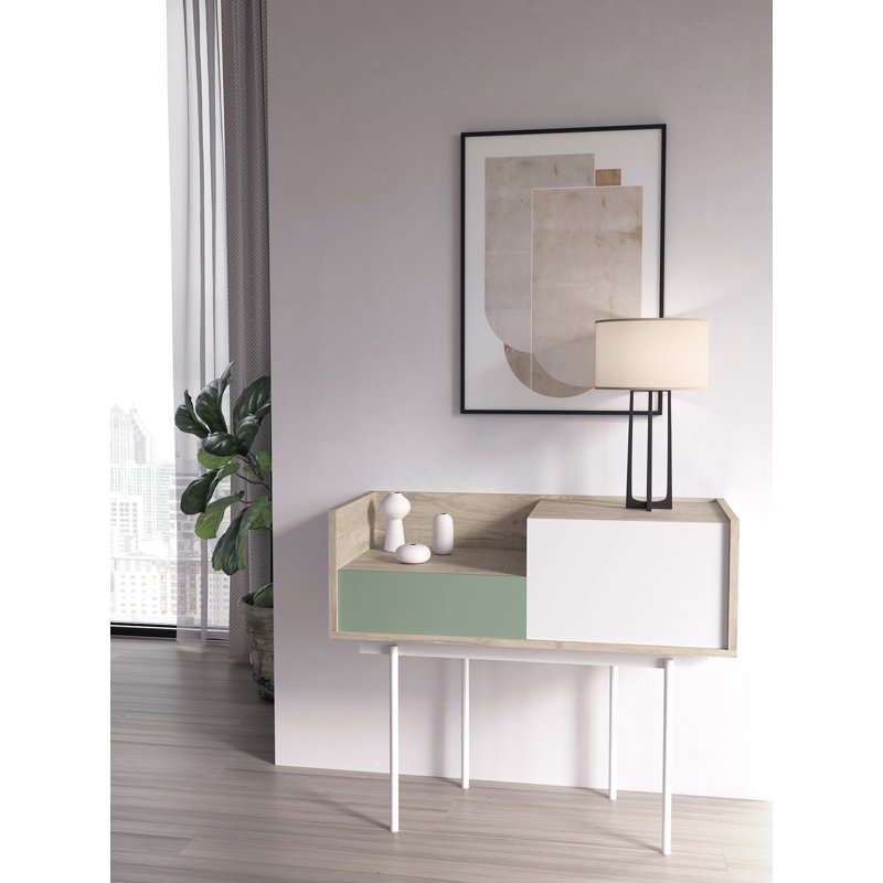 Amesfield 98cm Console Table, White, Light Oak/Green/White, 84cm x 98cm x 42cm