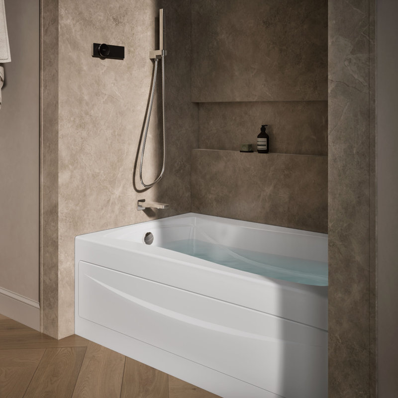 Mariposa® 60" x 36" Alcove in Whirlpool Acrylic Bathtub with Heater, White, Left