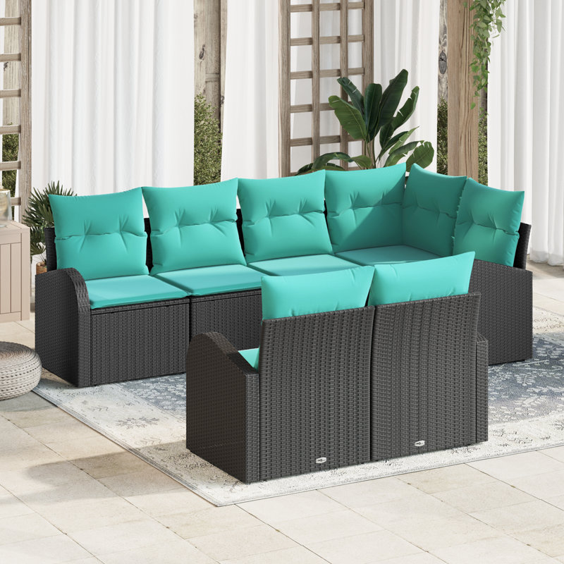 Ensemble de canapé de jardin vidaXL, Structure noire / Coussin bleu