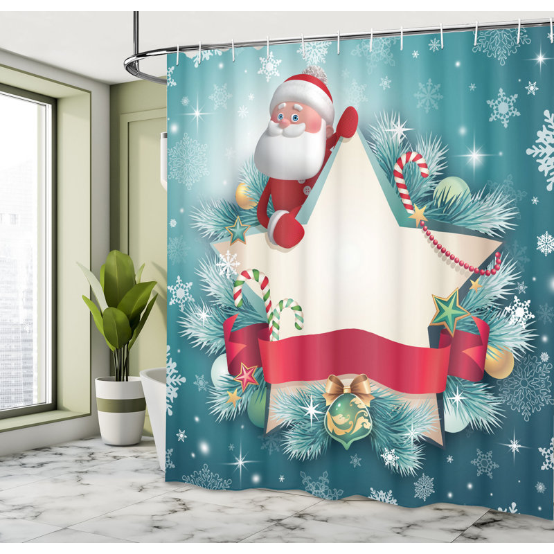 Rideau de douche en flocon de neige et crochets noël star, H 75 po x l 69 po