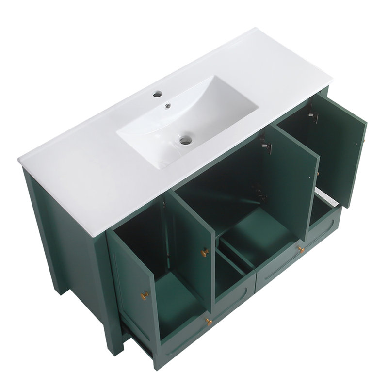 48" Bathroom Vanity With Ceramic Sink, 4 Soft-Close Doors And 2 Drawers, Green