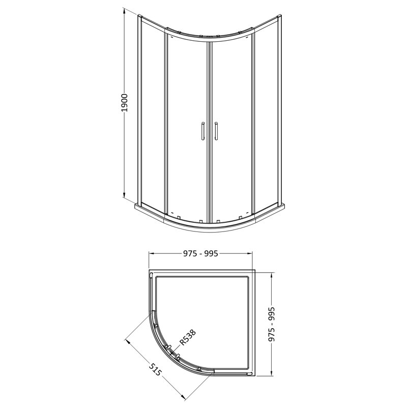 Rene 1900 x 1000 x 1000mm Quandrant Shower Enclosure
