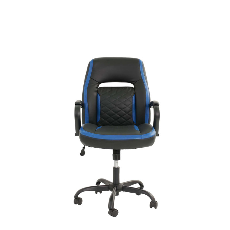 Chaise de bureau en similicuir, Noir / Bleu
