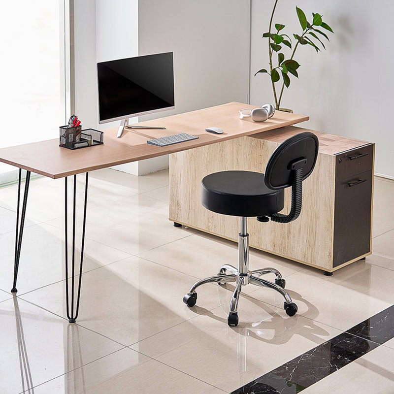 Round Rolling Stool Swivel Stool with Backrest Height Adjustable Black