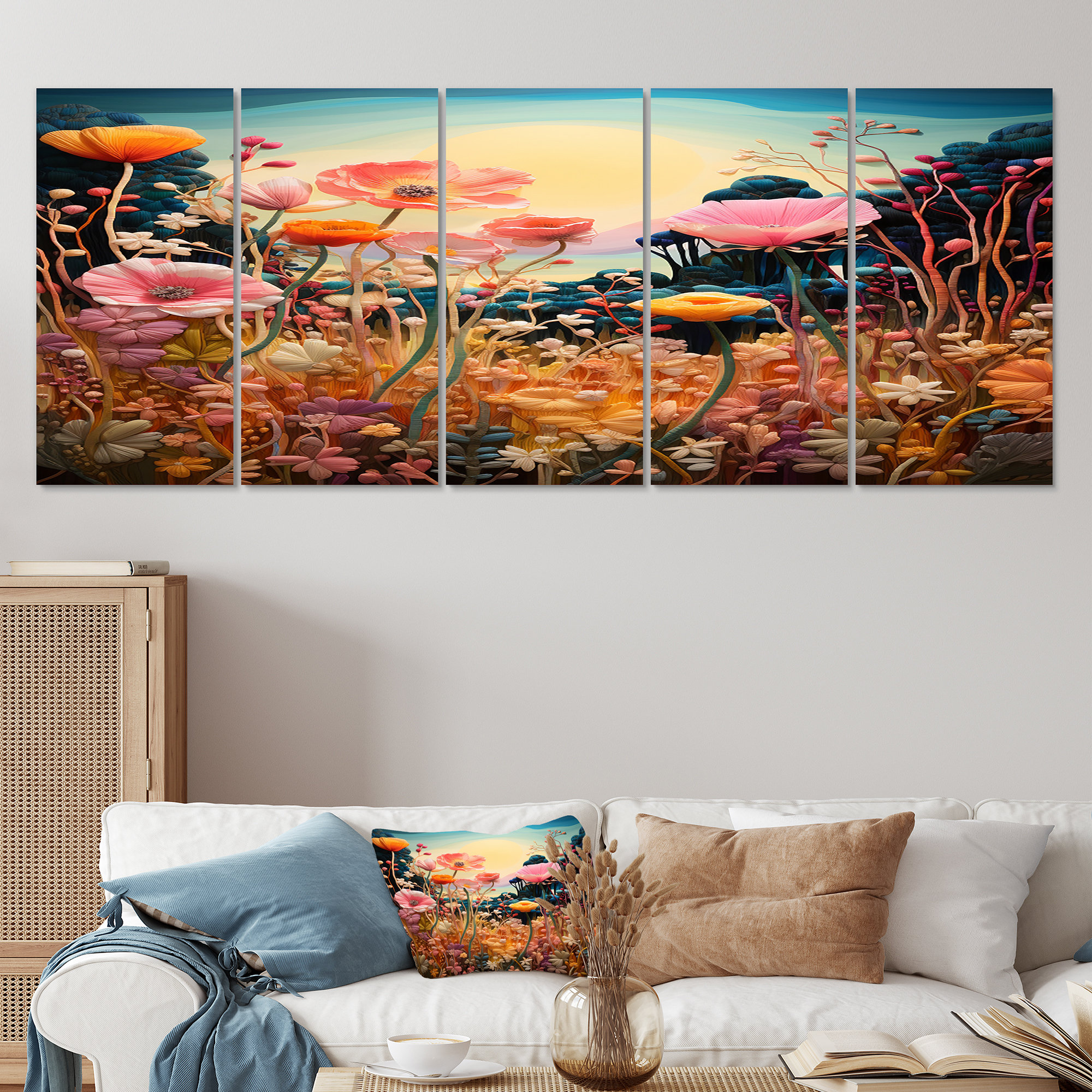 Lark Manor™ Vibrant Wildflowers Lake Sunset - Lake Wall Art For Living ...