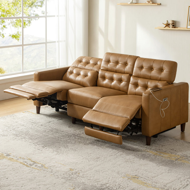 Gurdarshan Leather Dual-Motor Power Reclining Sofa, Camel