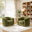 Fauteuil pivotant à 360° de 91 cm (35,83 po), en velours côtelé vert olive capitonné, livré entièrement assemblé, idéal pour le salon ou la chambre.