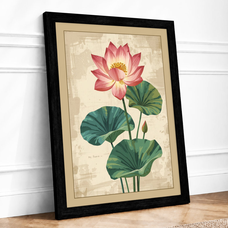 Lotus in Bloom Botanical - Framed Print, A3 - 42.0 x 29.7 cm, Black