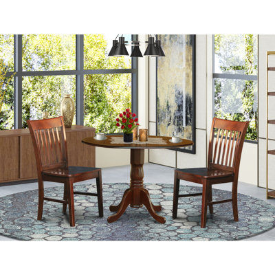 Canora Grey 3-Piece Round Black Finish Solid Wood Top Dining Table w/ Chairs w/ Lattice Back brownWood in Mahogany | 2