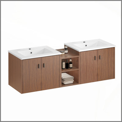 60in reddish brown Soft Close Doors Bathroom Vanity , A Small Storage Shelves, 24" and 12" Combination Cabinet,(KD-Packing)