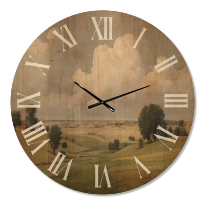 Oversized Pastoral Wood Wall Clock – Summer Day in the English Countryside