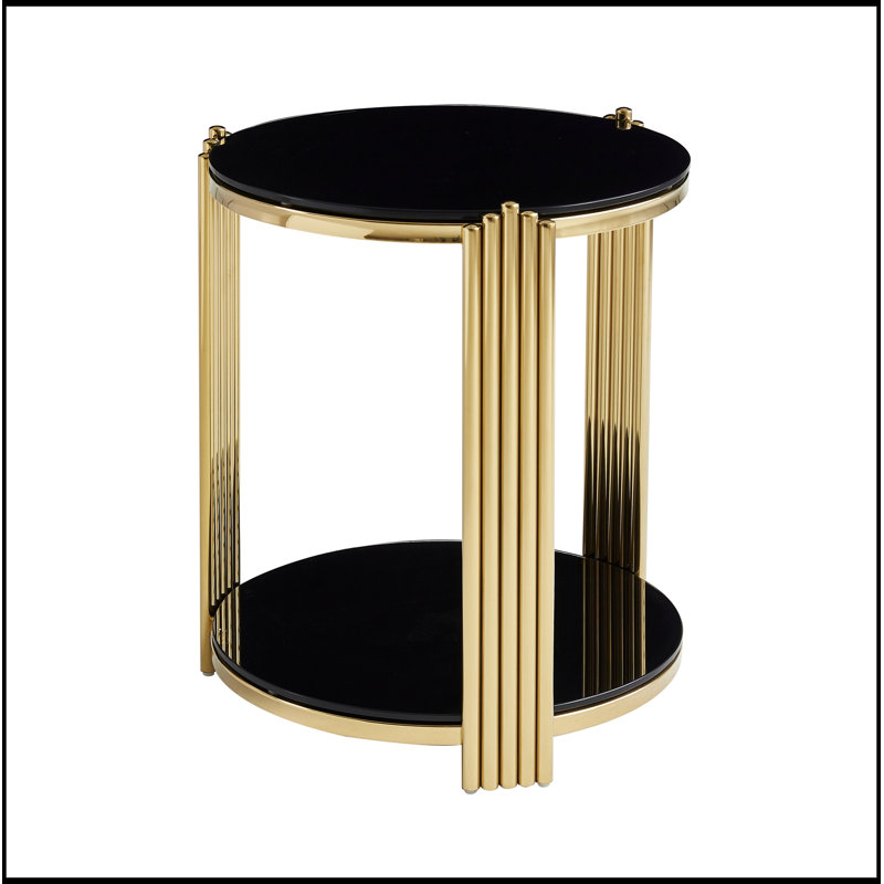 Isahbella ronde avec plateau en verre et tablette ouverte, Doré
