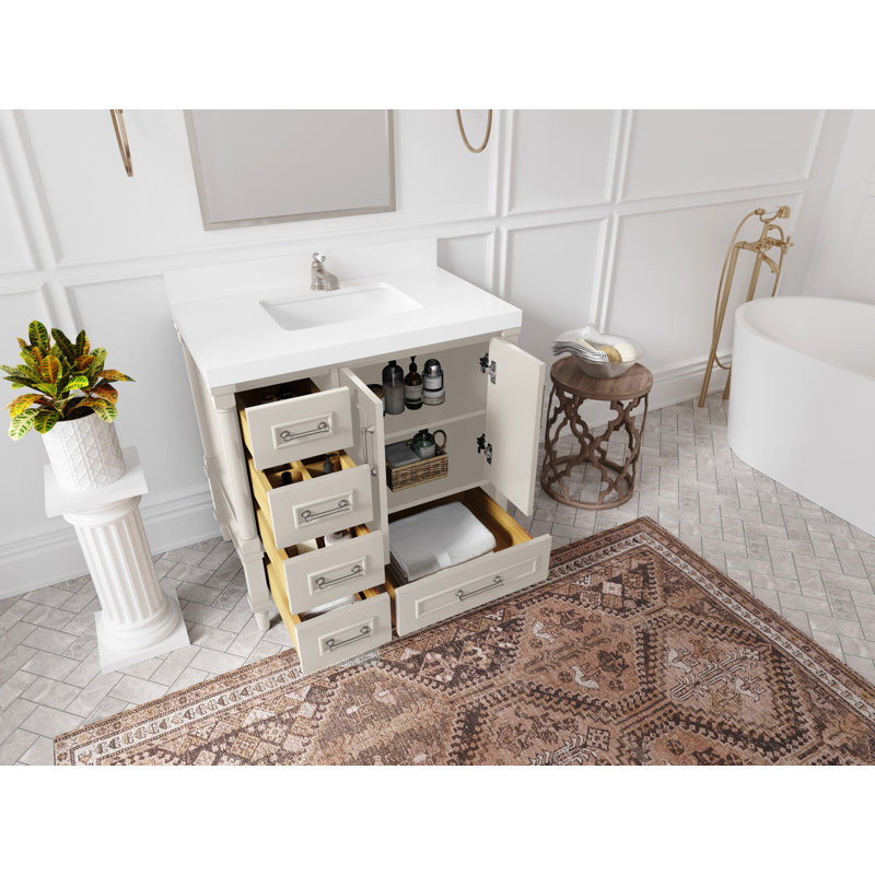 Meuble-lavabo simple 36 po avec plateau Aberdeen, Calacatta Nuvo