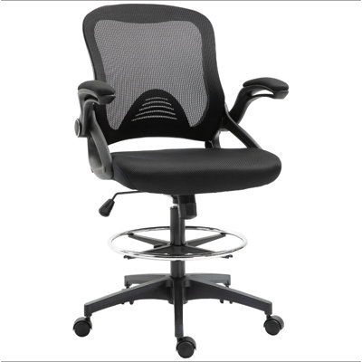 Chaise de dessinateur en filet, chaise de bureau haute avec support lombaire, accoudoirs rabattables, repose-pieds et hauteur de siège réglable