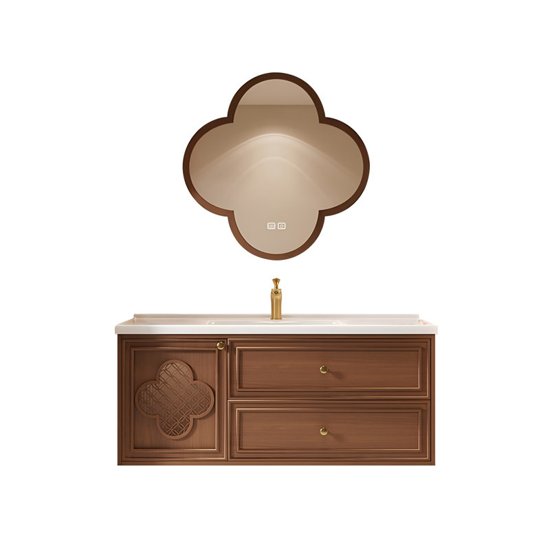 Wall Mounted Single Double Combined Vanity Unit Bathroom Vanity With Ceramic Top with Mirror, 21.65" H x 43.70" W x 19.69" D