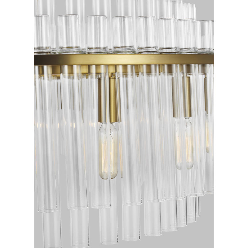 16 - Light Dimmable Drum Chandelier, Burnished Brass