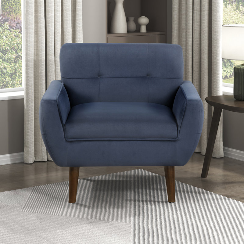 Modern Accent Chair with Tufted Cushion for Stylish Living Room, Navy Velvet