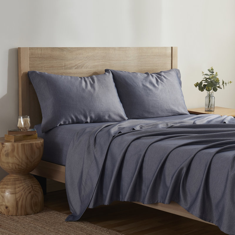 Kathy Ireland Herringbone Twill 4 Piece Cotton Rich Sheet Set (King or Queen), Dark Grey, King