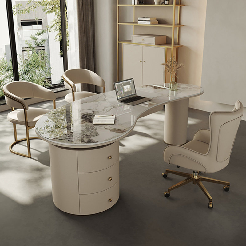 Bureau de luxe en pierre frittée blanche 55,12 po, H 29,53 po x l 55,12 po x P 27,56 po