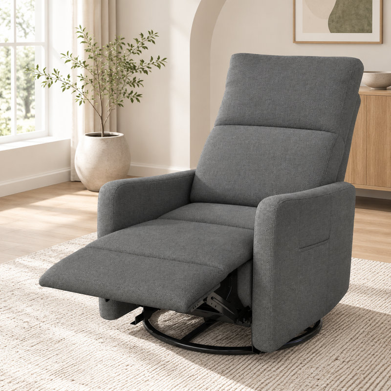 Fauteuil inclinable électrique berçant en velours gris foncé avec dossier capitonné pour le salon et les sièges de cinéma