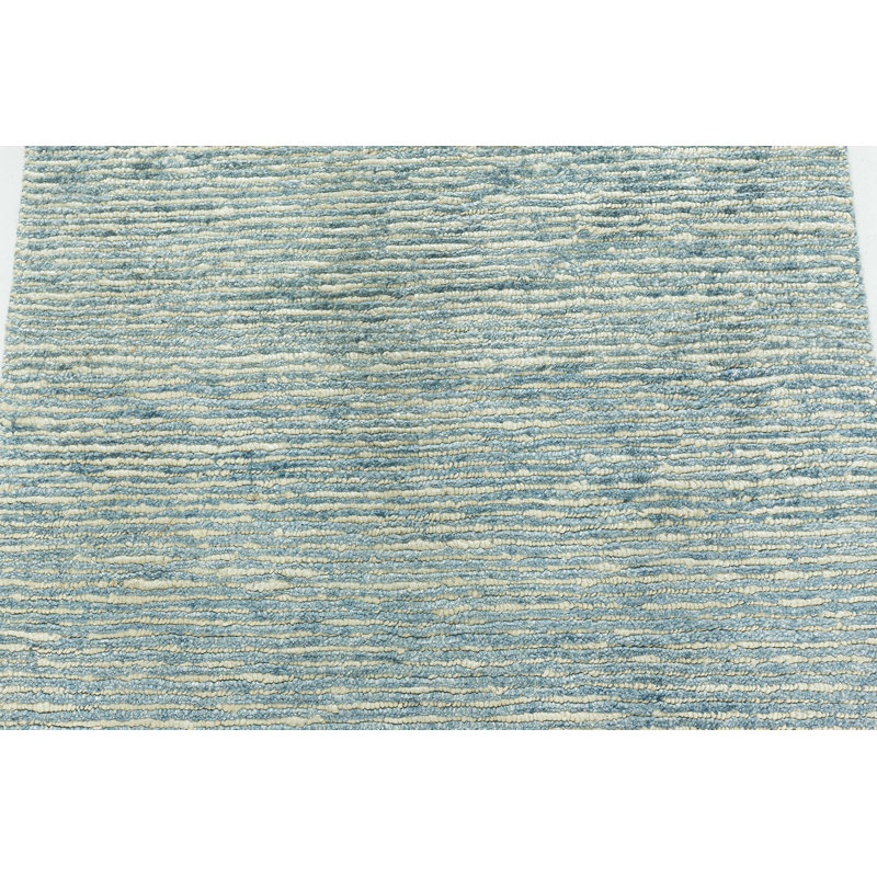 Tapis de couloir moderne en laine noué beige / bleu 3 pi 1 po x 7 pi