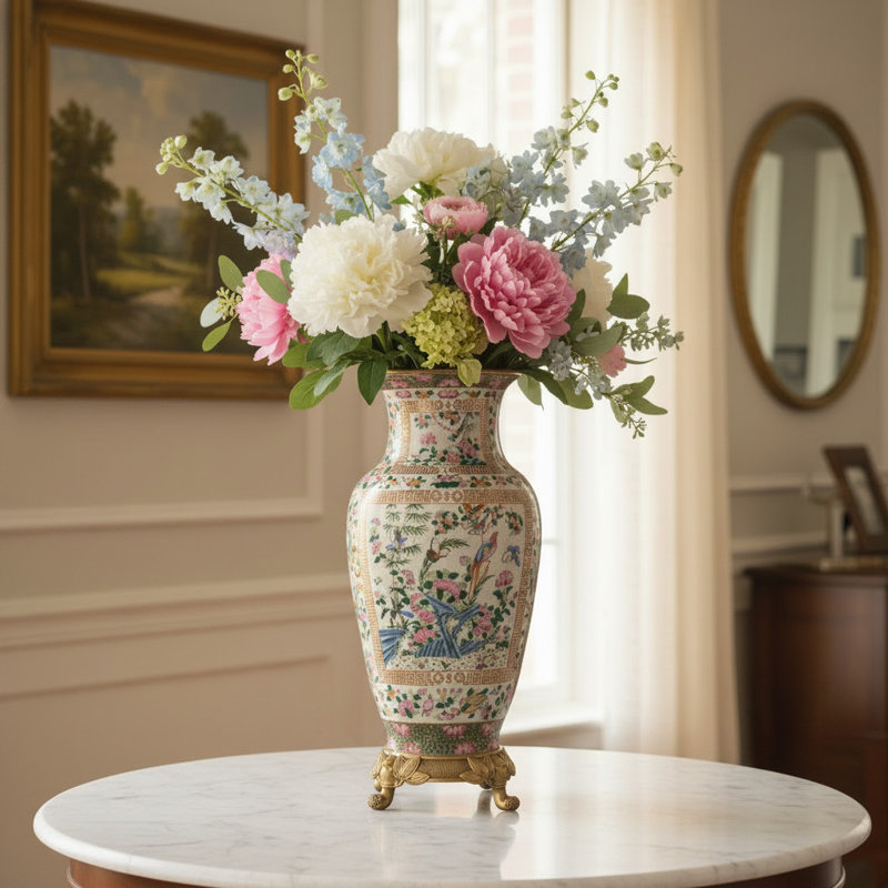 Rose Canton Porcelain Luxury Vase with Bronze Ormolu