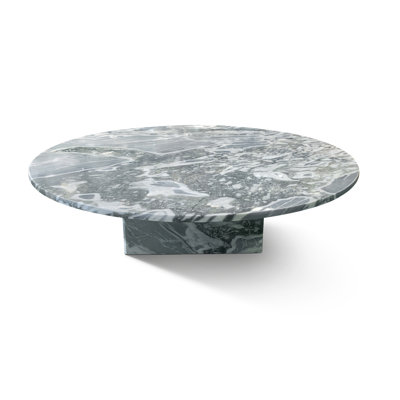Luxury Genuine Blue Grey Marble Coffee Table with Polished Surface for Living Room, Easy-Assembly Designer Furniture