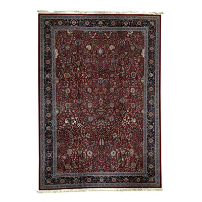 Tapis rouge et bleu marine noué à la main de haute qualité