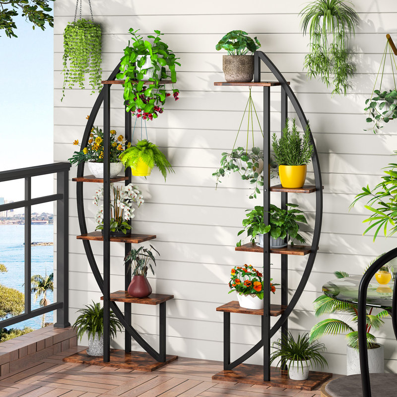 Aluin Plant Stand - Set of 2, Rustic Brown/Black