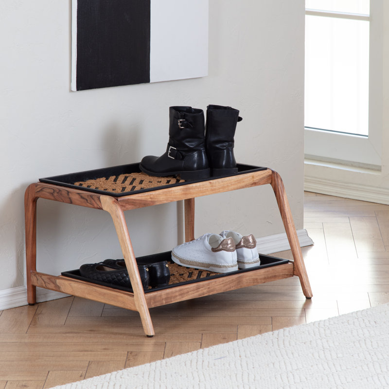 Support à bottes en bois massif de qualité supérieure avec tapis en fibre de coco naturelle - Rangement pour chaussures