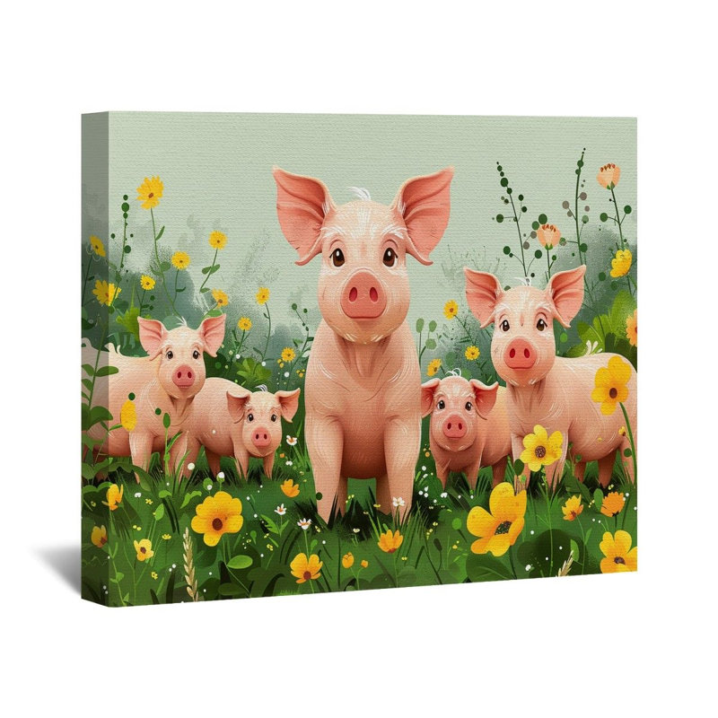 "Porcs" sur toile, H 11 po x l 14 po