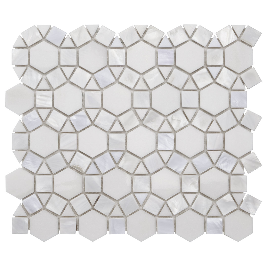 Noble White 9-3/4 in. x 12-1/4 in. x 10 mm Polished Pearl and Marble Mosaic Tile (Set of 6) Bond Tile 