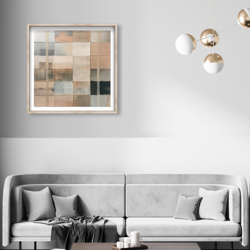 Minimalist Mesh Shadowbox Abstract Print by Oliver Gal, Black Frame, 12 x 12, 31.5"H x 31.5"W, Natural Oak Frame