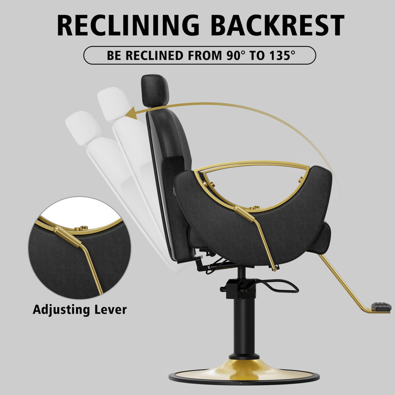 Reclining Barber Chair, Height Adjustable Hydraulic Salon Chairs, Hair Stylist Chair for Barbershop, Black Faux Leather