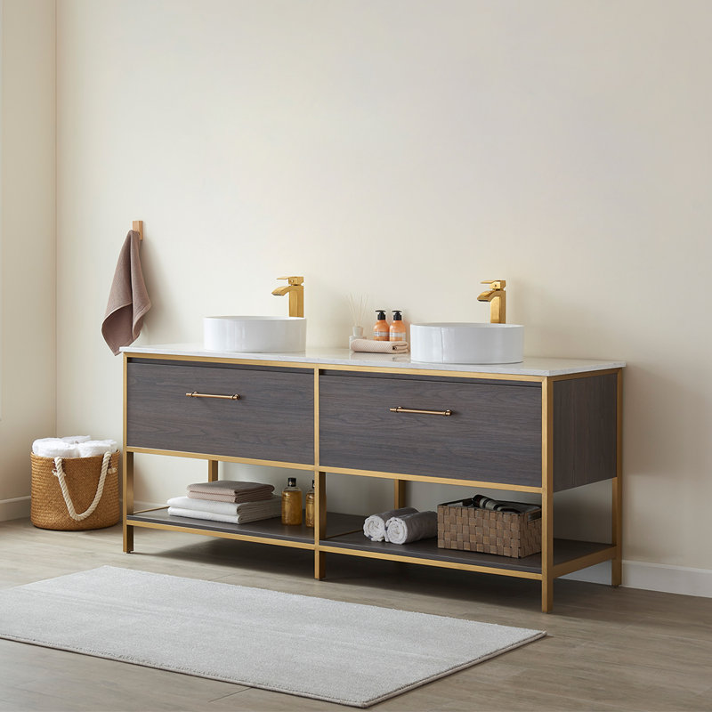 Ensemble de meuble-lavabo double 72 po Murcia, Blanc, Chêne gris / doré