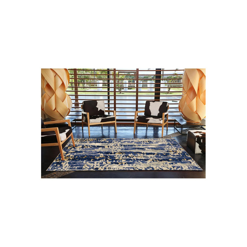Tapis bleu délavé à motif abstrait et créatif, Sous-tapis carré 3 pi 3 po inclus